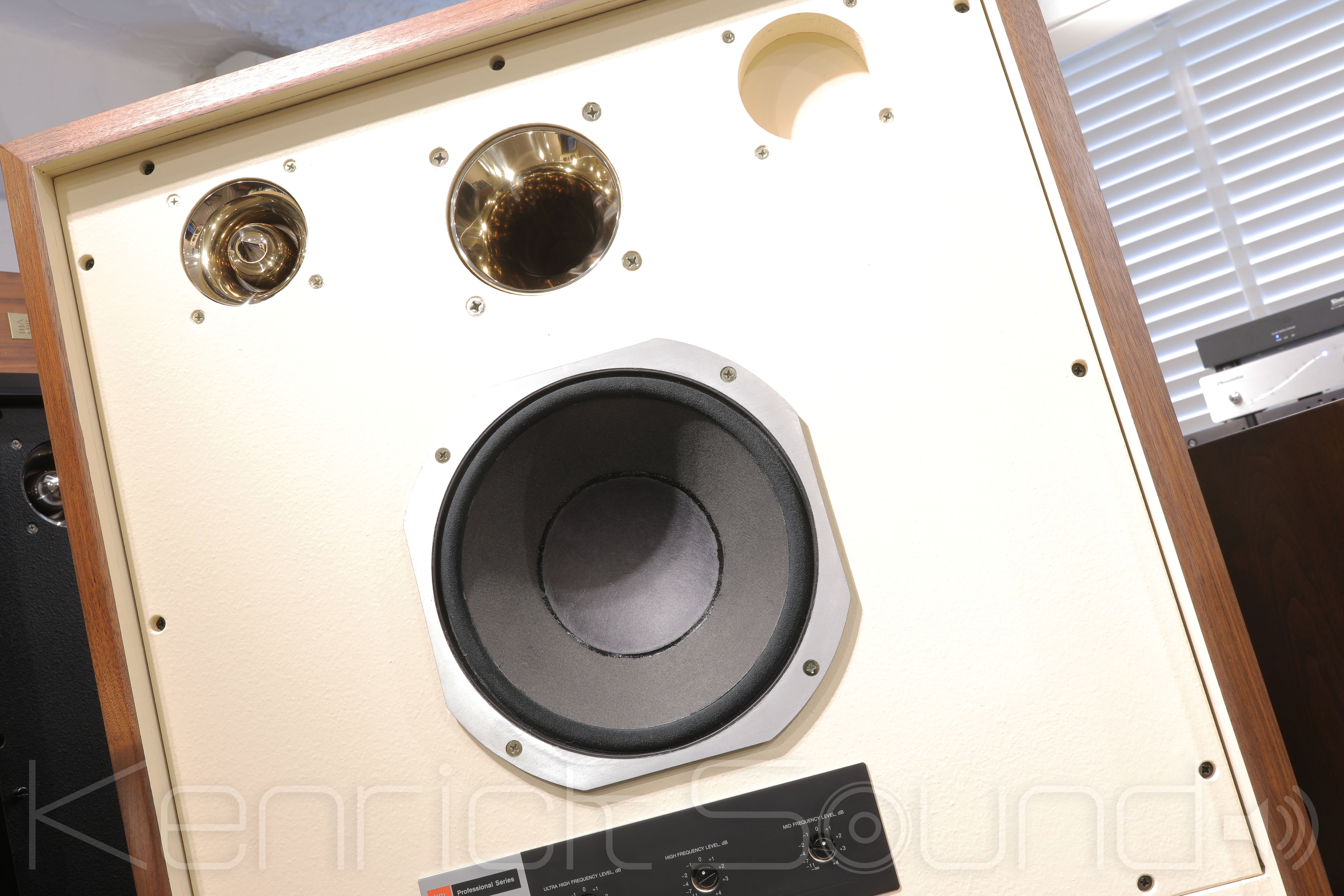 JBL 4343B アルミ青銅ホーン&クランプ 新品Caps + ATT セレクターSW 銀