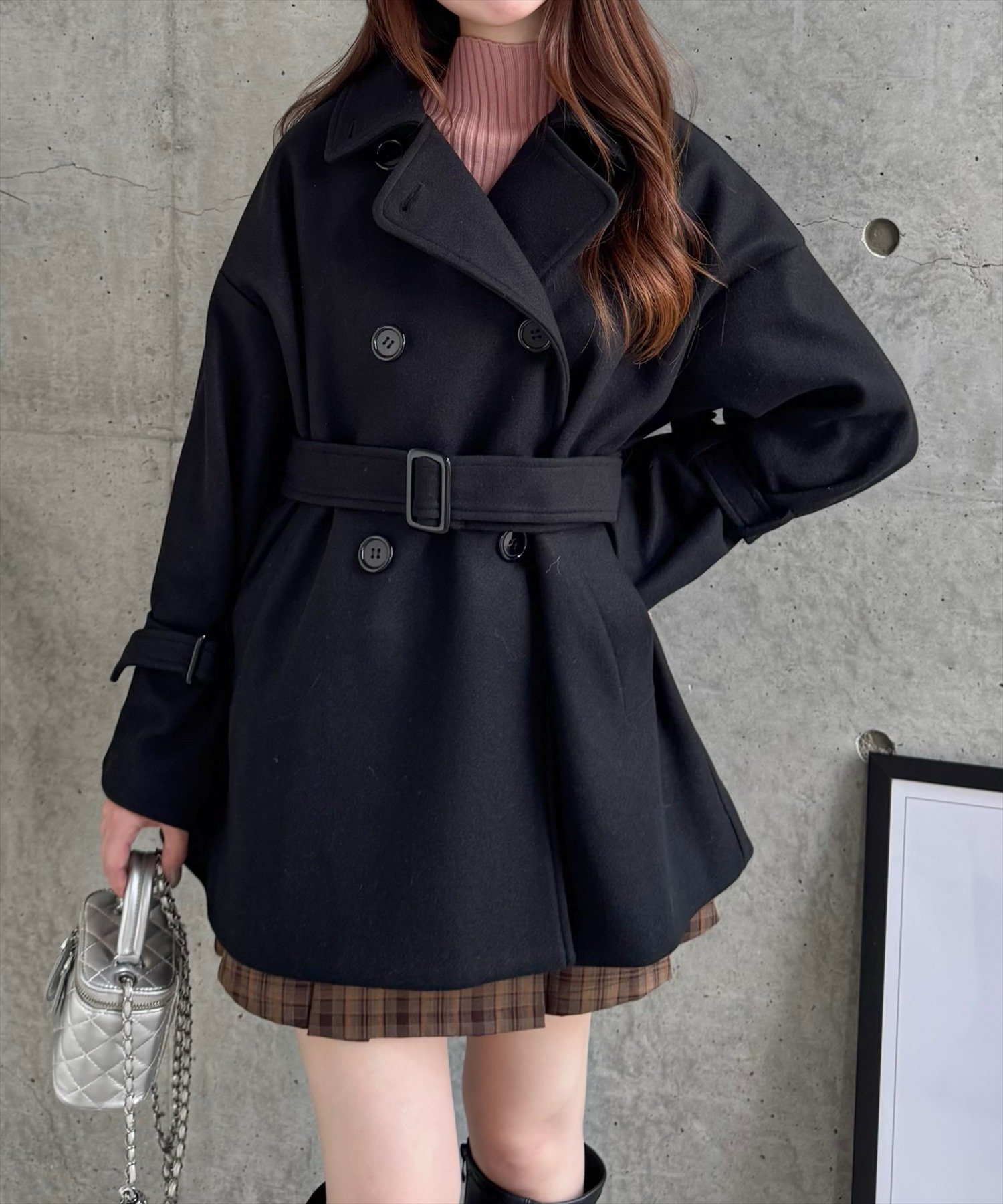 clear｜フェイクウールベルト付きダブルミドルコート | Rakuten