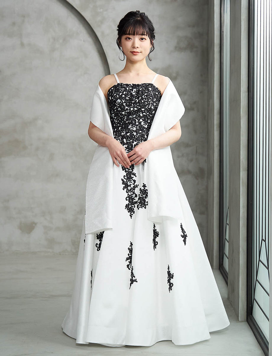 ロングドレス ベアトップ 肩紐付き 演奏会 発表会 サテン ホワイト