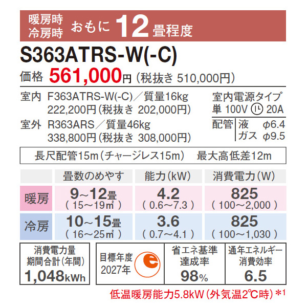 S363ATRS-W ダイキン ルームエアコン うるるとさらら RXシリーズ