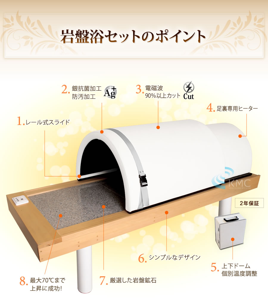 日本製・岩盤浴ベッドセット(岩盤浴ベッド+遠赤外線ドームサウナ)100V