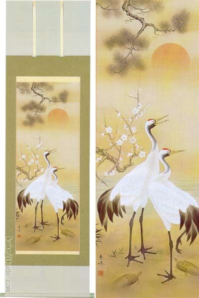 鶴と花の水墨画掛軸 呉昌碩？ 鶴と花の水墨画掛軸 呉昌碩？ 楽天市場