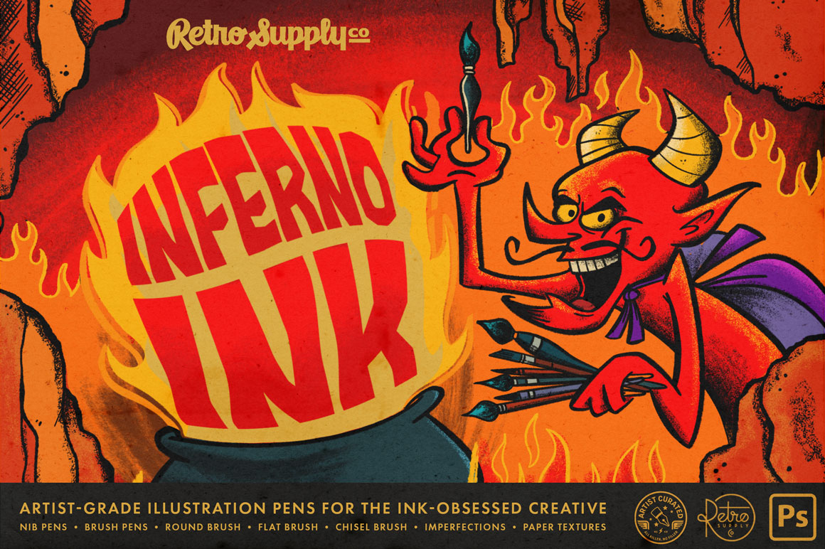 Best Photoshop Ink Brushes - Inferno Ink Brush Pack for