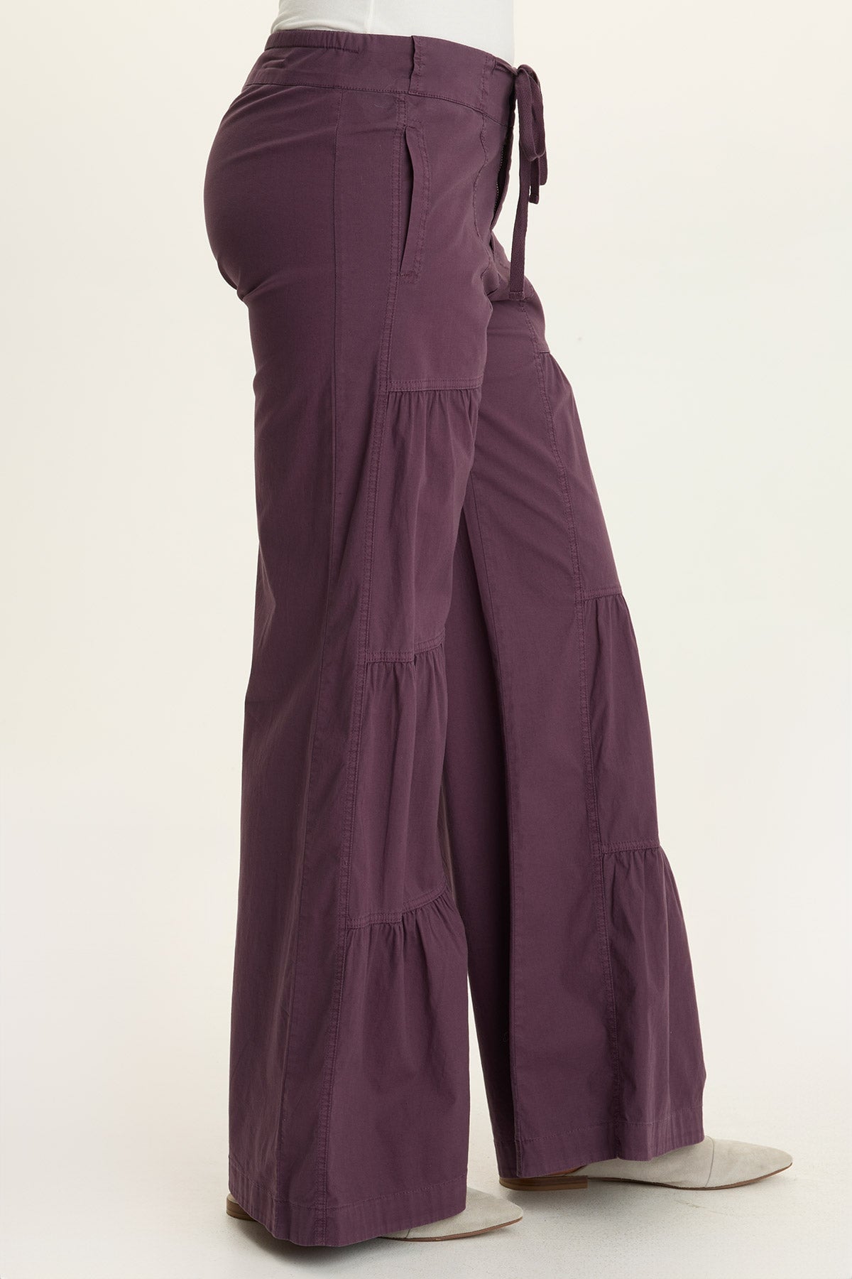 Werables Terraced Wide Leg Ruched Flare Drawstring Pant