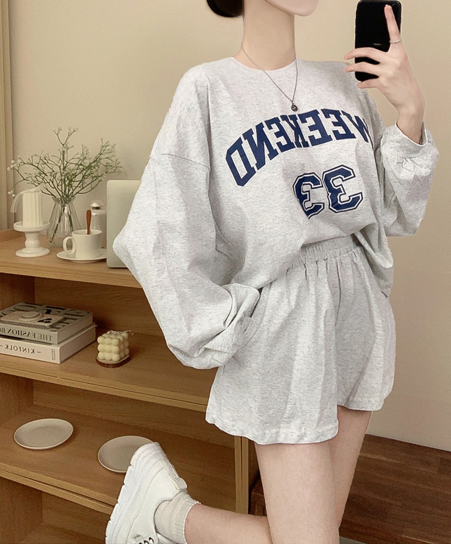 SET)レタリングスリムTシャツ＋ポケットショートパンツ | ファッション