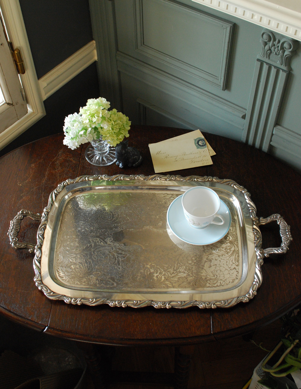 英国の銀雑貨、ONEIDAのアンティークシルバー、長方形サルヴァ（銀盆