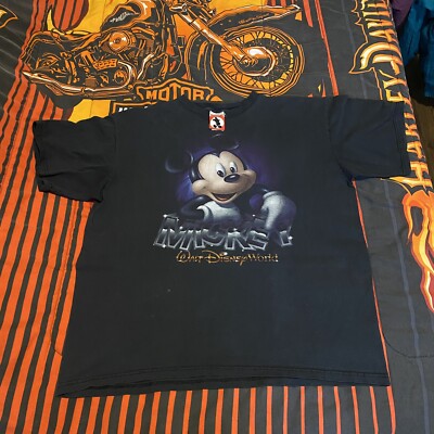 Vintage 90s Walt Disney World Mickey Mouse T-Shirt Black Cartoon