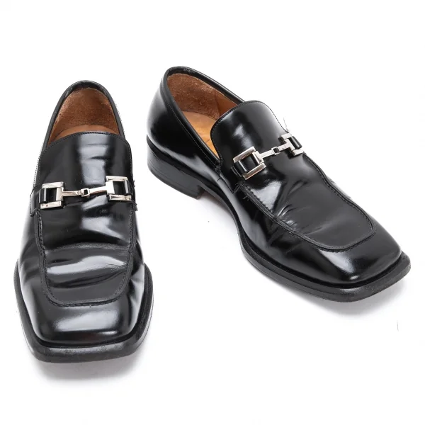 グッチGUCCI ホースビットスクエアトゥレザーローファー 黒40E (24.5cm