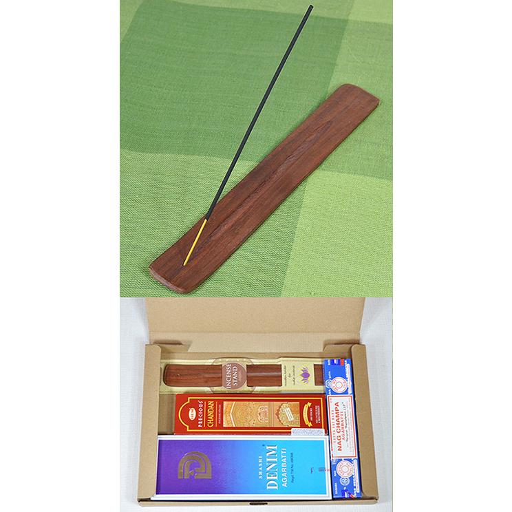 YBB1119 お香立てプレゼントセット 木製香立+人気のお香3箱セット, 長