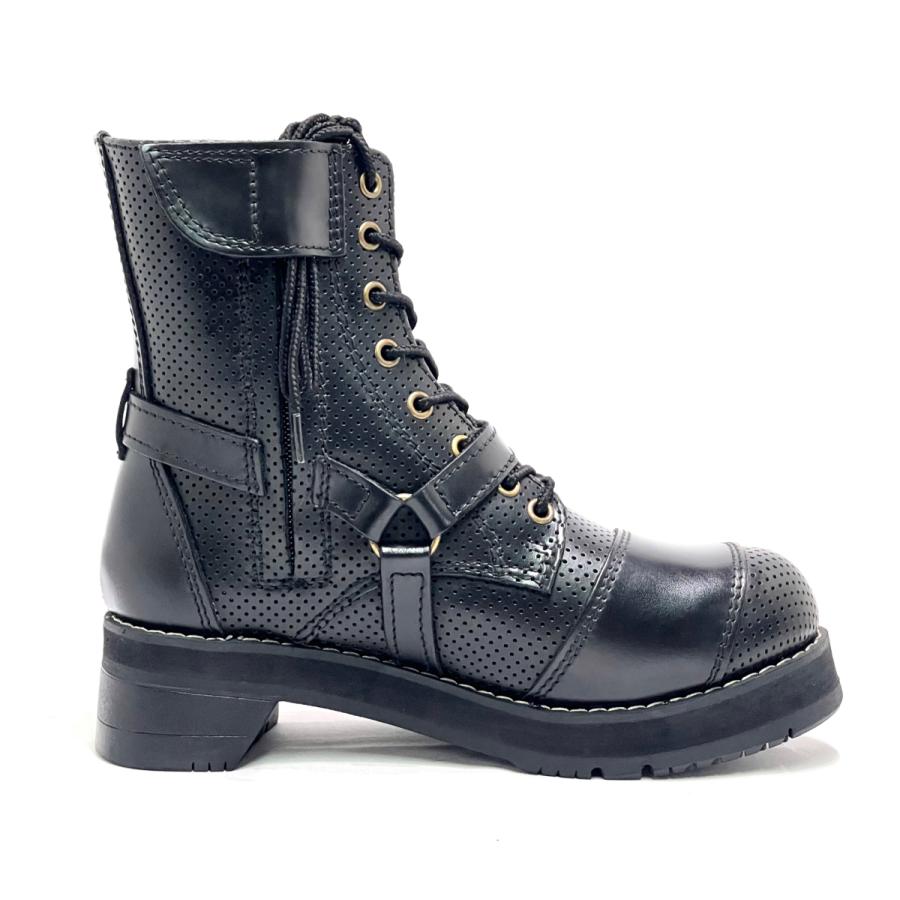 厚底パンチングファルコン 本革バイクブーツ ◇当日出荷(平日正午12