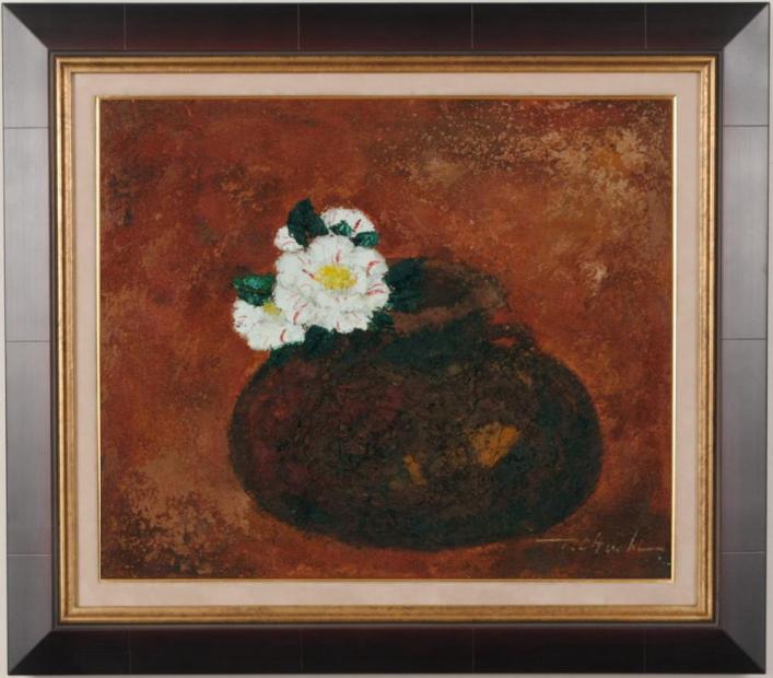 花の絵画を油絵で描いた小口卓也の花の絵「椿」を通販で販売