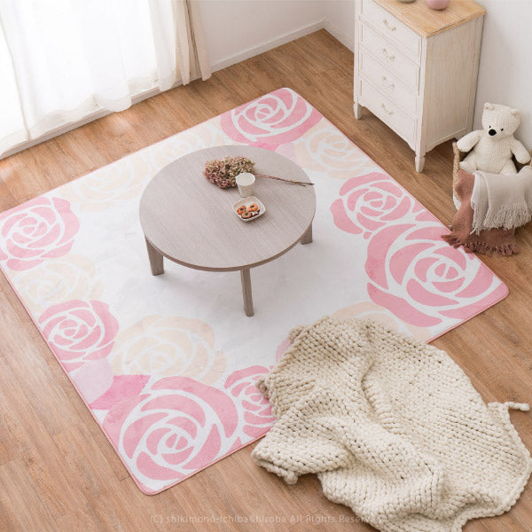 姫系でかわいい花柄ラグマット 約190×190cm 【約2.5畳】 女の子用に