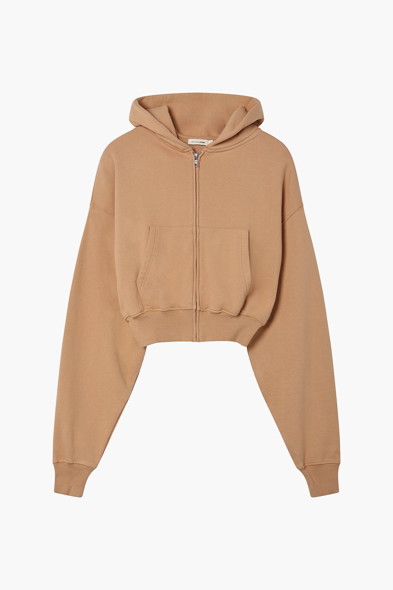 Cropped Zip Hoodie Light Brown