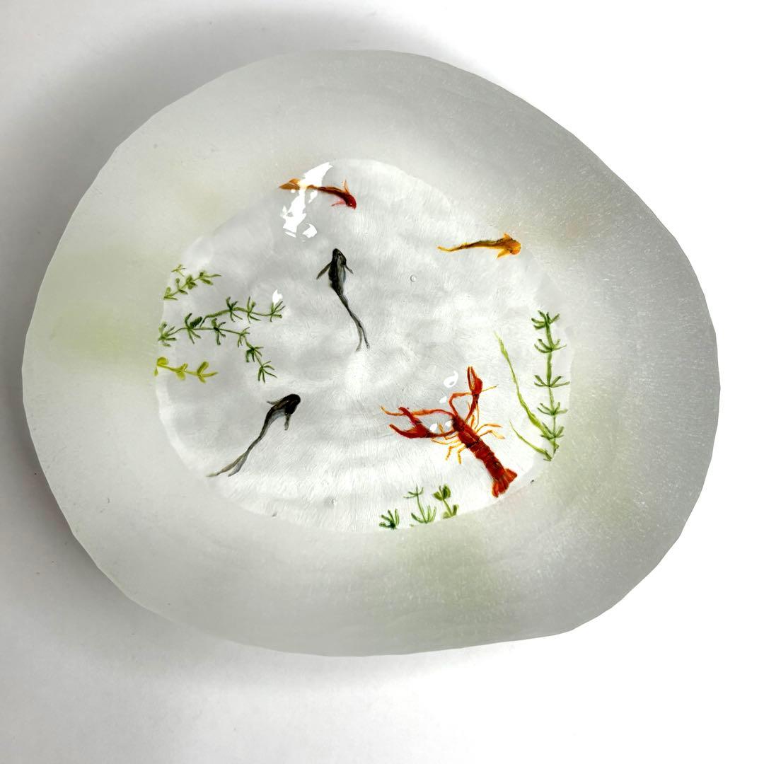 久保裕子さん作　ガラス　ザリガニ　魚　水草　ペーパーウェイト　文鎮　オブジェ 久保裕子さん作 ガラス お花 蝶々 鮎 水草 ペーパーウェイト 文鎮