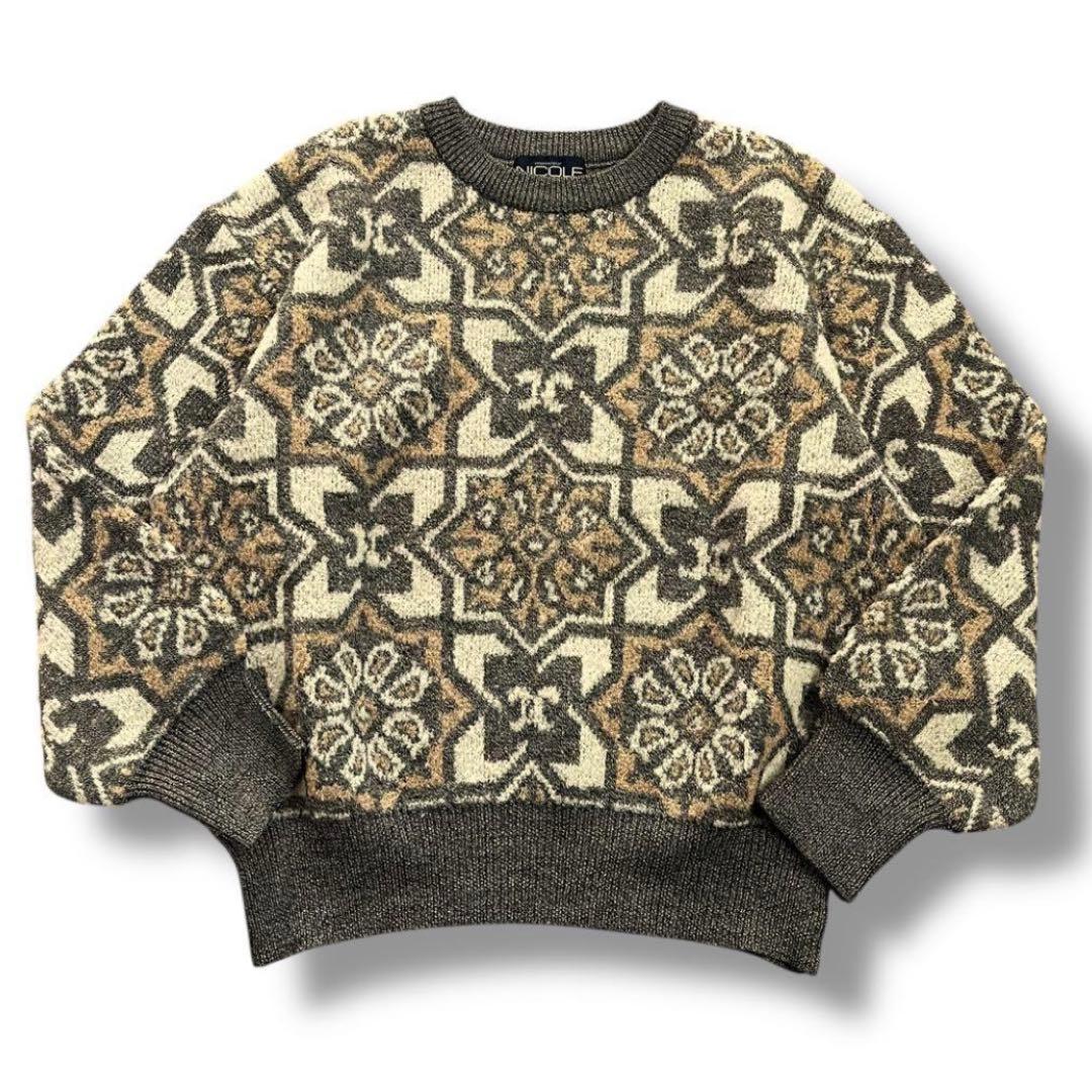 希少】monsieur NICOLE ムッシュニコル 総柄ニット 80s90s - メルカリ