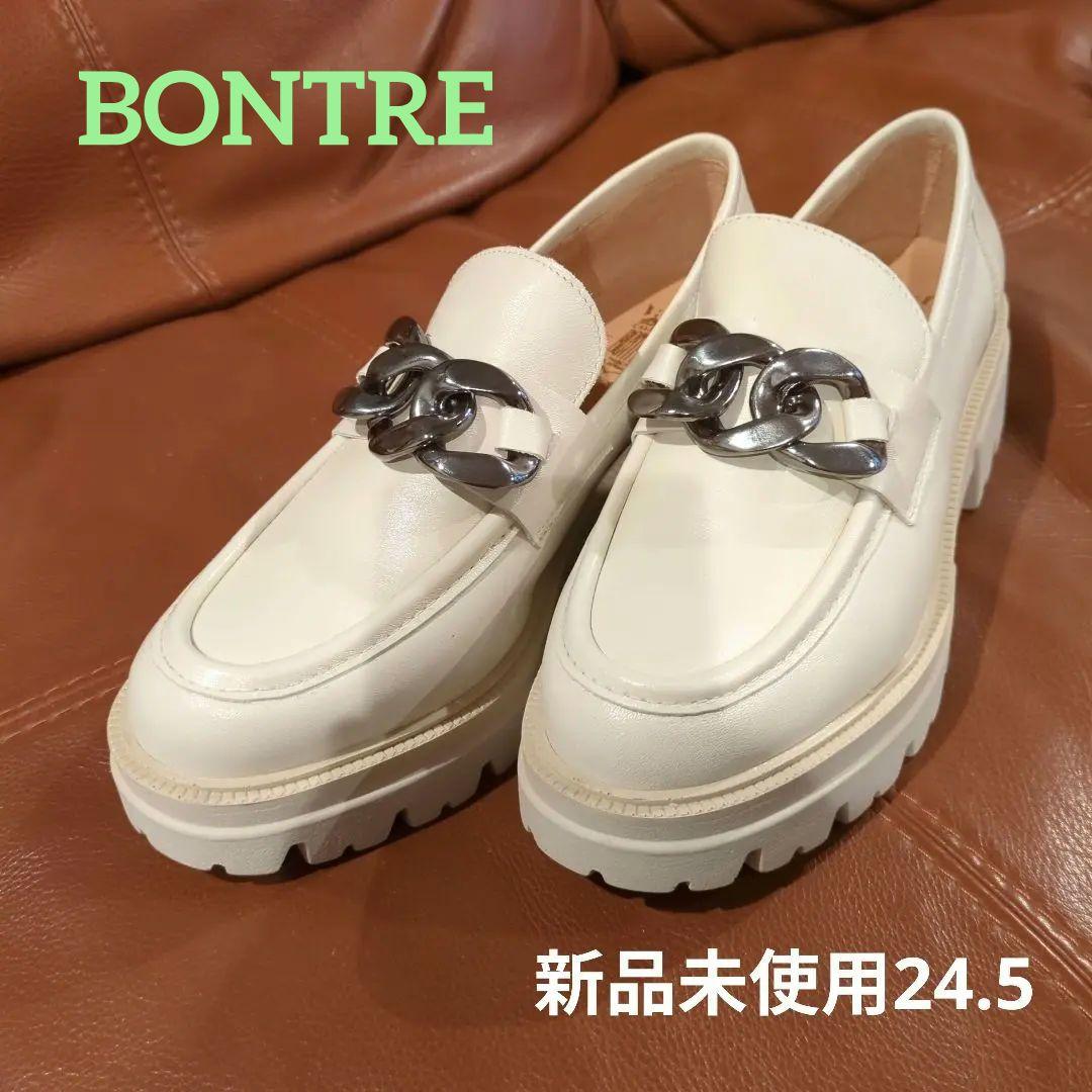 BONTRE　本革　白　ローファー　24.5厚底　新品 ボントレ BONTRE Tストラップローファー （ホワイト） -靴