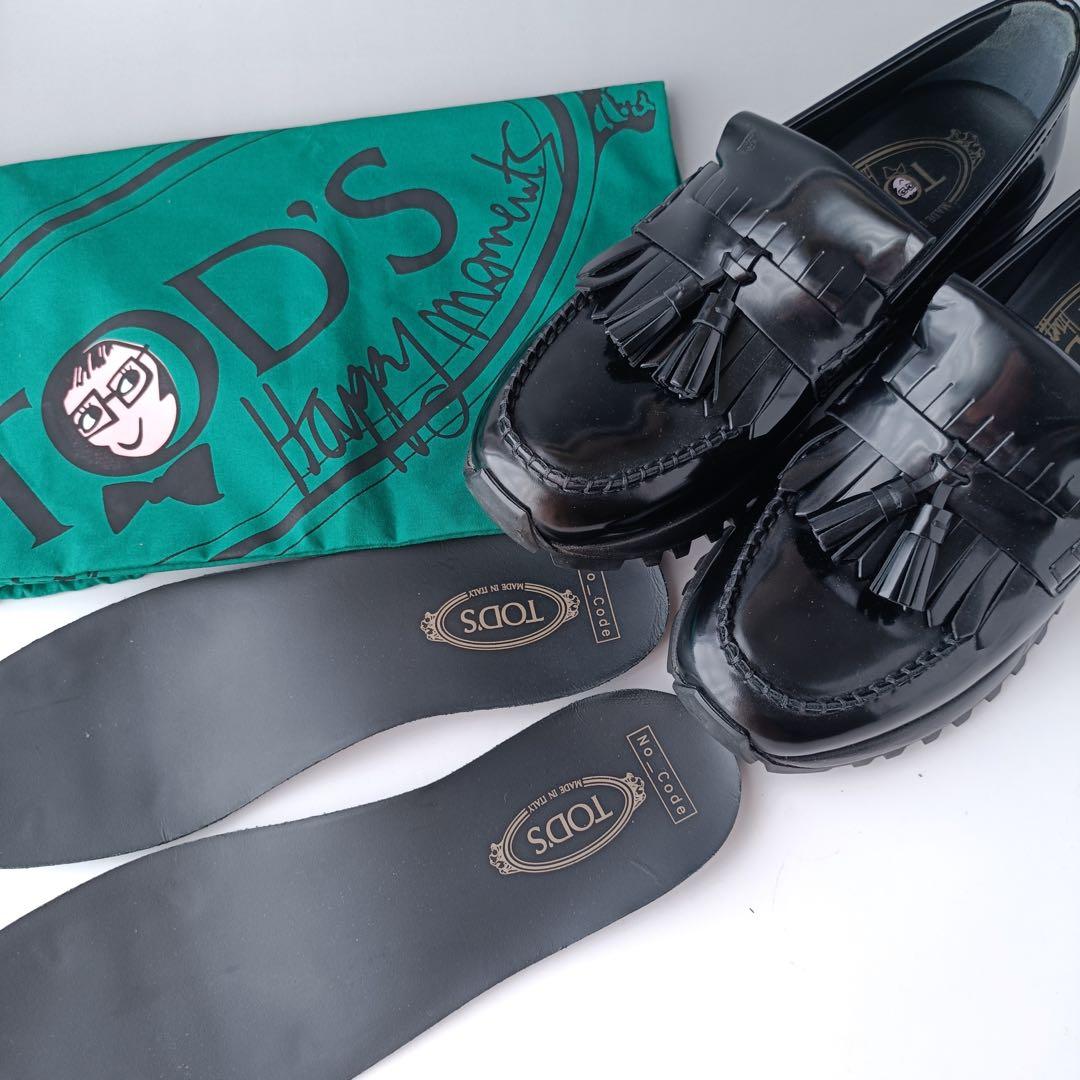 美品】トッズ ローファー フリンジ 厚底 TOD'S イタリア製 ブラック