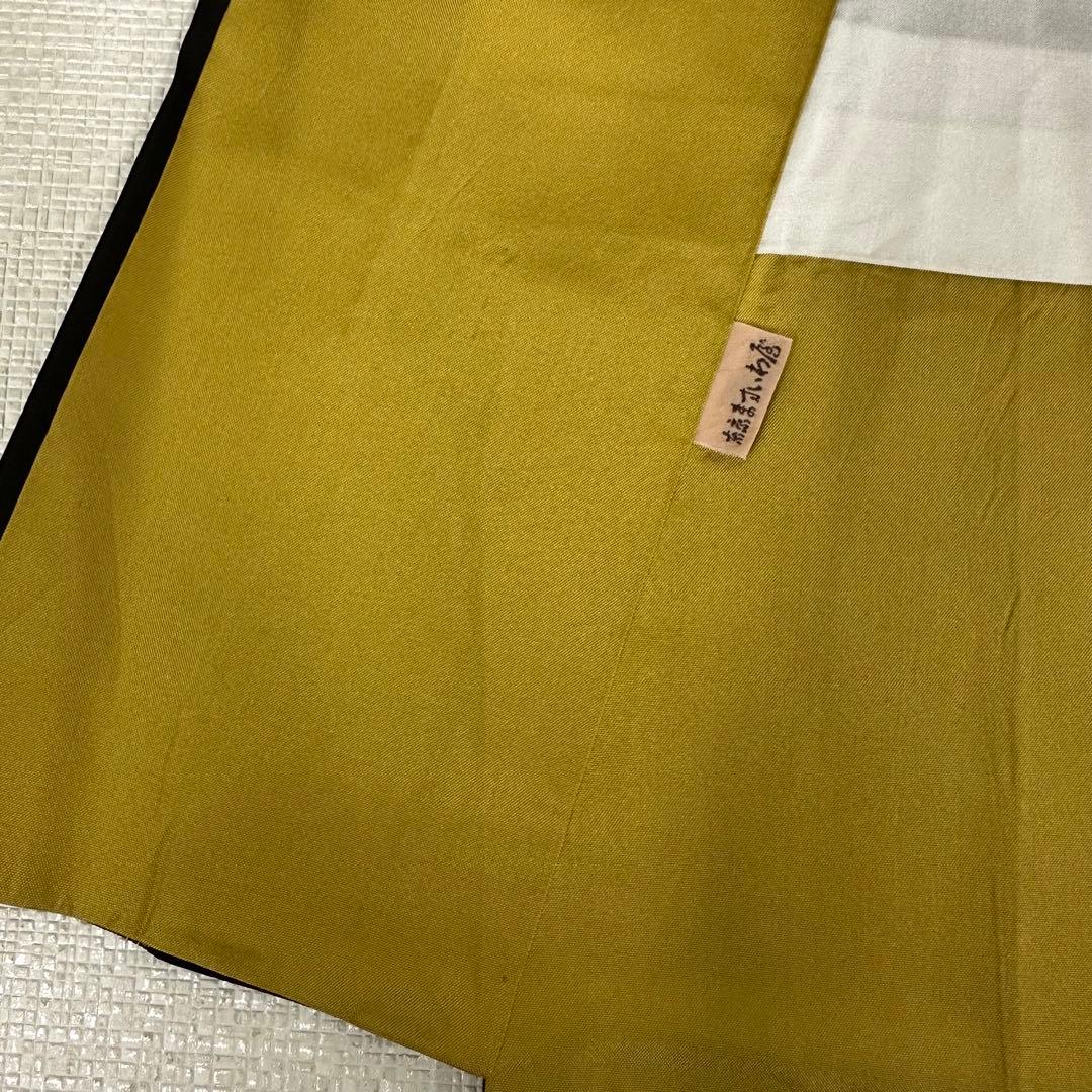 大島紬 袷 正絹 東京ますいわ屋 黒 地空き 植物飛び柄 身丈155.5裄63