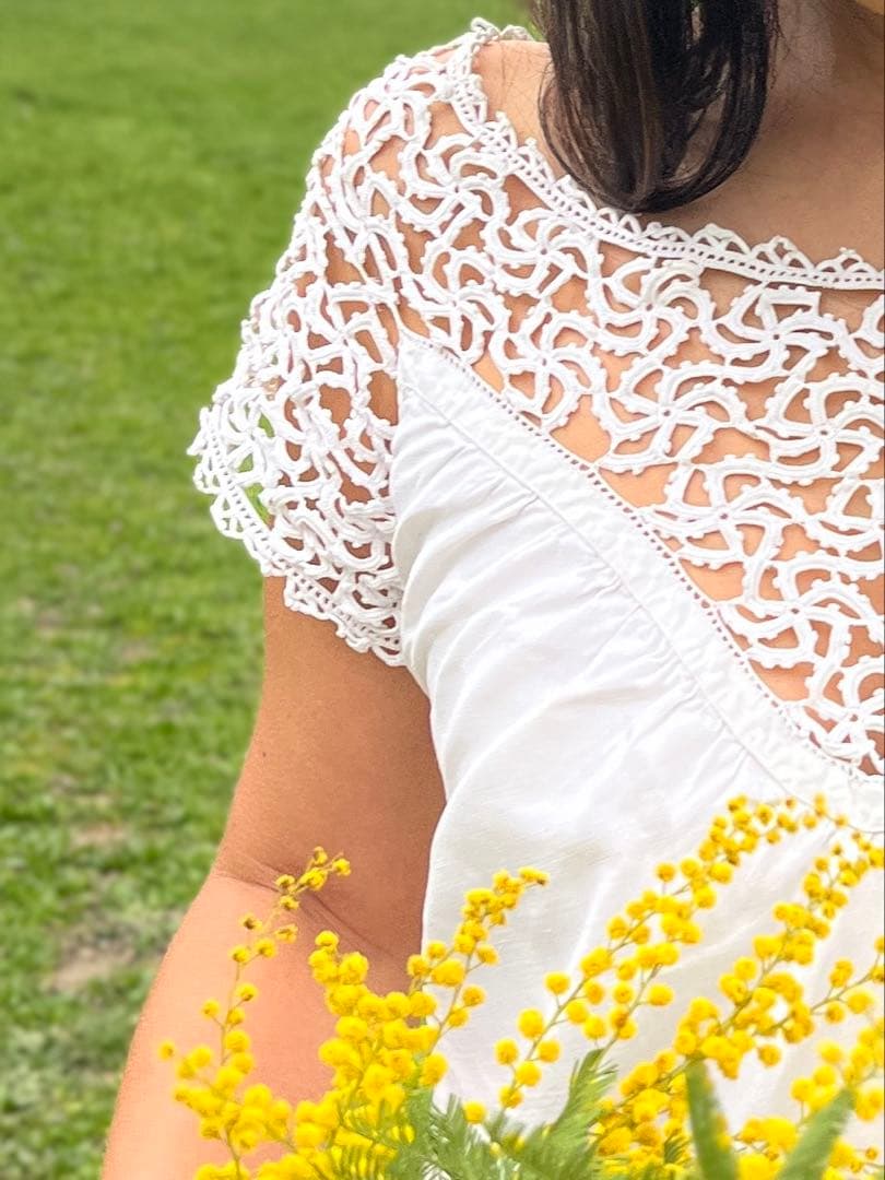 ◇フランスアンティーク｜手編みレースのナイトドレス、リネン