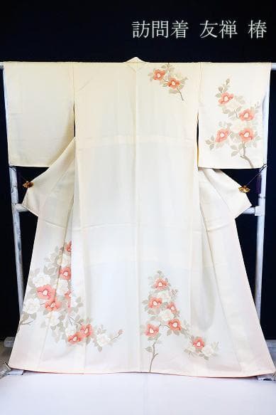 ★専用★未使用品 訪問着 オフホワイト 友禅 椿身丈161cm 裄丈66.5cm 夏用単衣訪問着 ライトグレー白椿 身長 165cm〜177cm位 訪問着