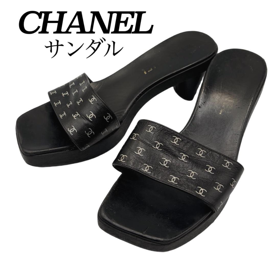 希少✤CHANEL／シャネル ウッド サンダル　23㎝ ココマーク 0201 CHANEL（シャネル） サンダル ココマーク ウッドソール サイズ36 日本