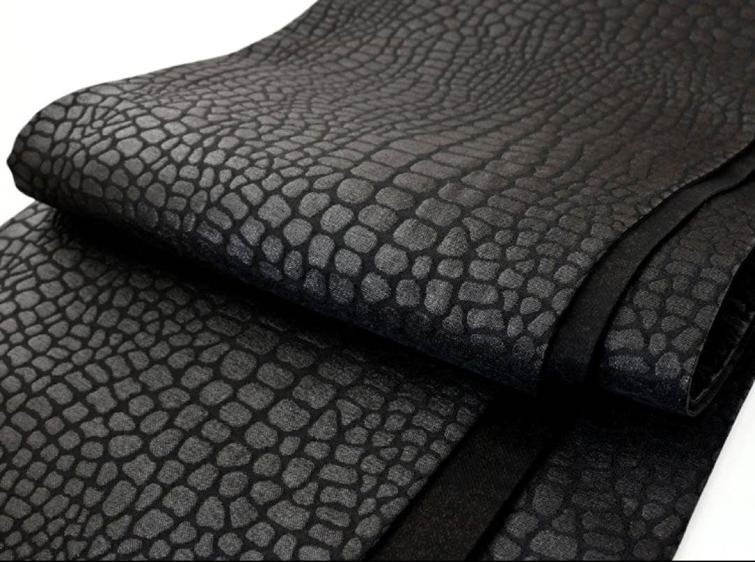 お仕立て上がり 振袖用 クロコ風 型押し柄 袋帯 日本製 ブラック　黒 お仕立て上がり 振袖用 クロコ風 型押し柄 袋帯 日本製 全3色 hp-299