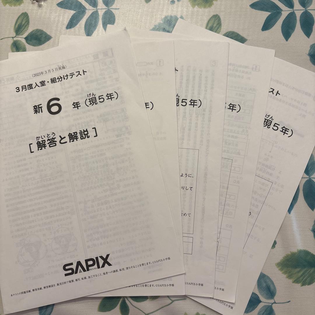 新6年 3月度入室・組分けテスト SAPIX 2023年3月5日実施 - メルカリ