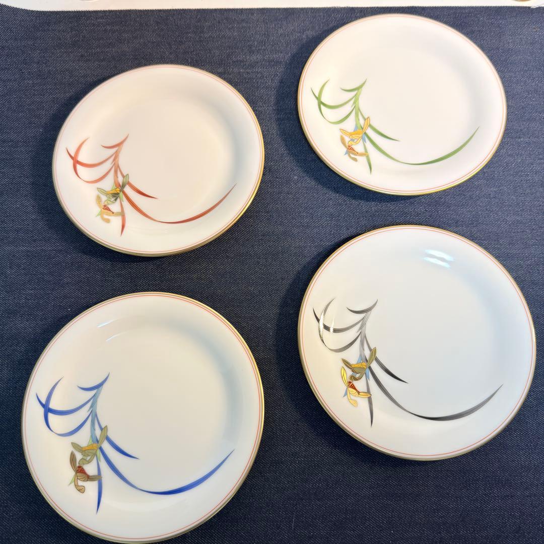 極美品】香蘭社 彩蘭 銘々皿 4枚セット 小皿 金彩 昭和レトロ 有田焼