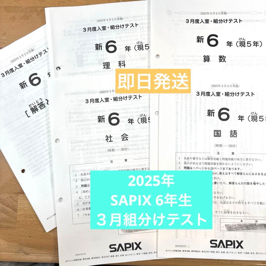 2025年3月SAPIX 新6年（現5年）組分けテスト - メルカリ