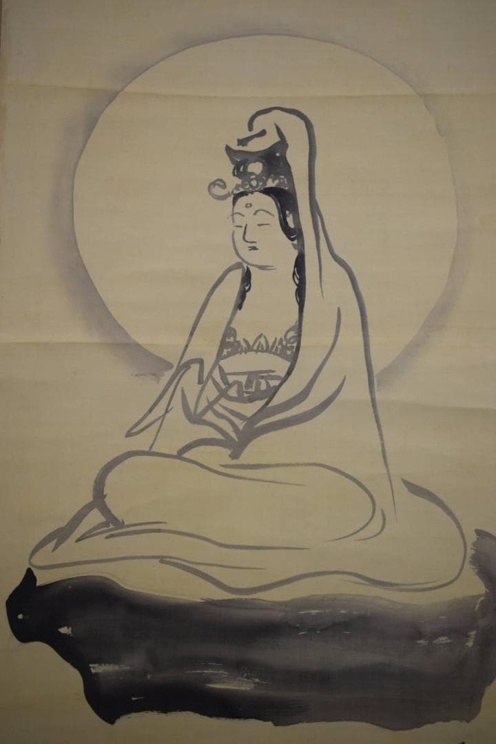 真作/旭堂/観音図/桐共箱付/布袋屋掛軸HE-967