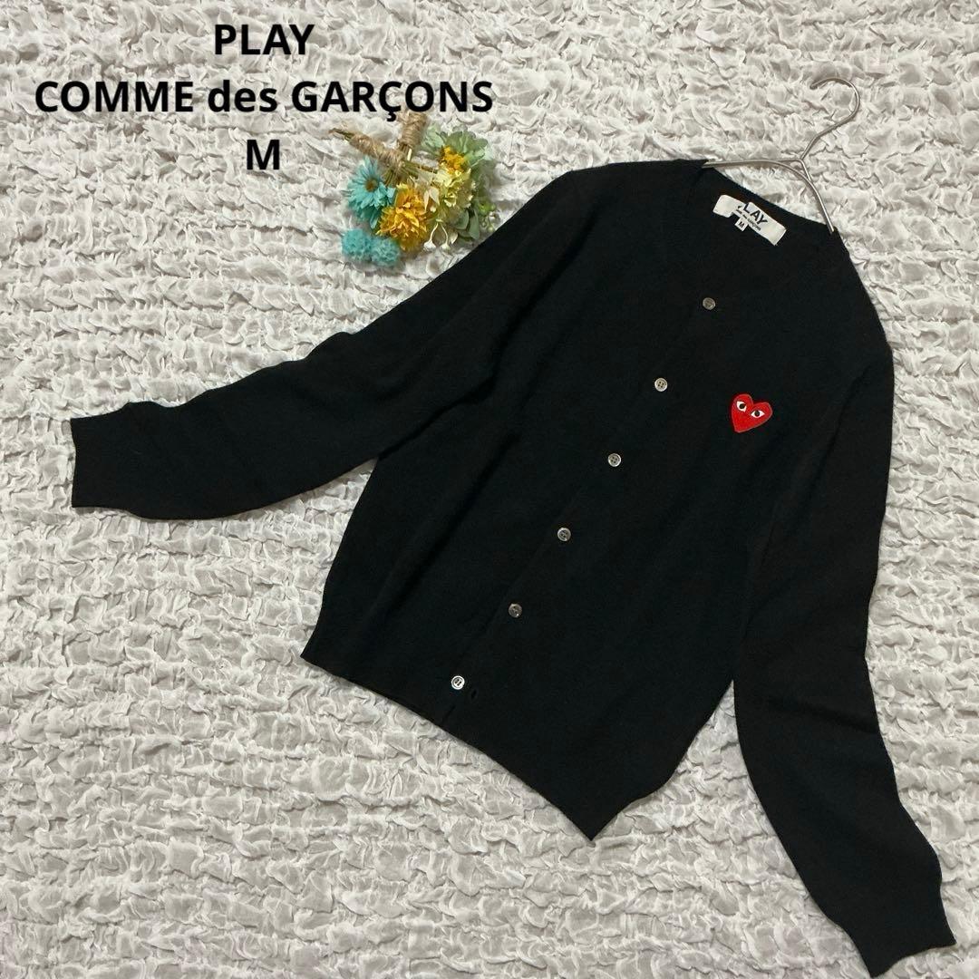 プレイコムデギャルソン　ニットカーディガン　クルーネック　ブラック　黒　M PLAY コムデギャルソン カーディガン レディース ブラック M (COMME