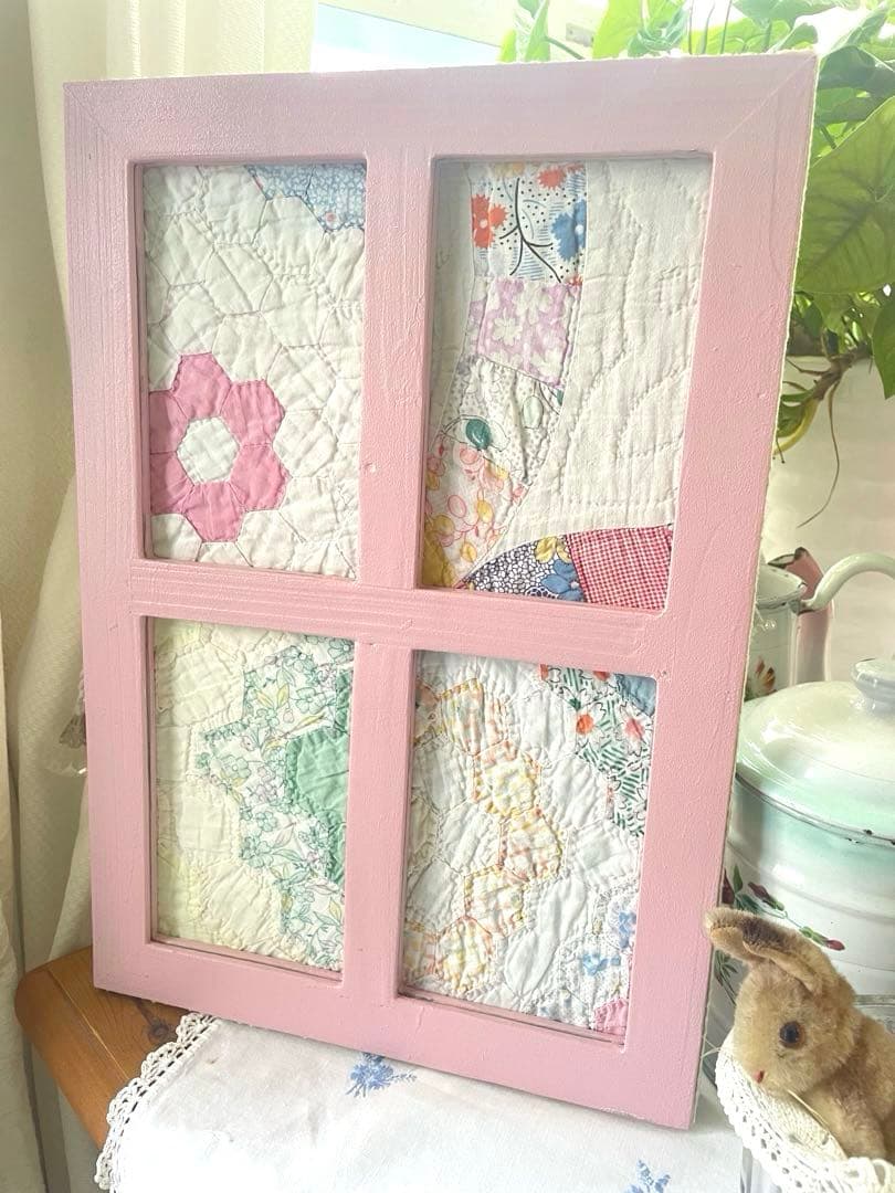まろ様確認用になります。アンティークキルト窓枠フレームリバーシブル·͜· ♡ NN451】窓枠アーチ型ウィンドウミラー/ブラック縦82.5×横72㎝ (ミラー